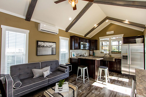 living room and kitchen in a tiny house